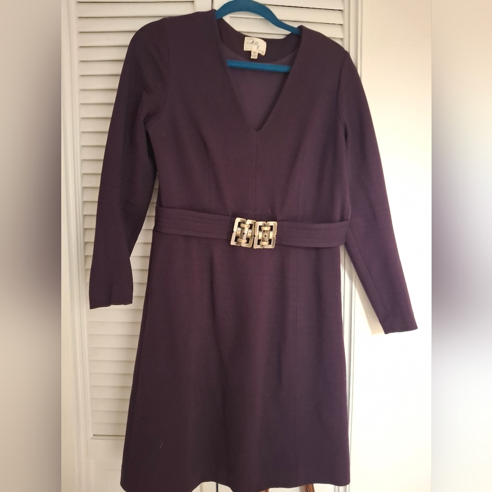 Milly Lilliana Belted Ponte Knit Long Sleeve Dress - Plum Colored So Beautiful